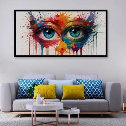 Luminary Minimalist Splash Eye – Contemporary Accent Museum-Quality Cotton Canvas Art for Living Room Décor | Frame Size (127 X 69 Cm) | Frame Type (Black) | 5-Year Warranty