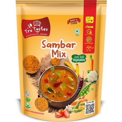 TruTastes Instant Sambar mix | South Indian Flavors | Natural Ingredients | Zero Preservatives | No Pressure Cooking Required | Just add water (200 g) TruTastes Instant Sambar mix | South Indian Flavors | Natural Ingredients | Zero Preservatives | No Pressure Cooking Required | Just add water (200 g)