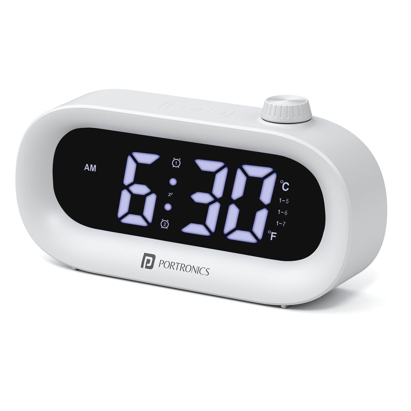 Portronics GlowTime LED Digital Alarm Desk Clock with Temperature Display & Countdown Timer, Type-C Powered, Temperature Display,  1-99 Min Timer, Touch Sensitive Panel, 3-Level Brightness, 12/24H Format, Desk & Bedside Clock - White