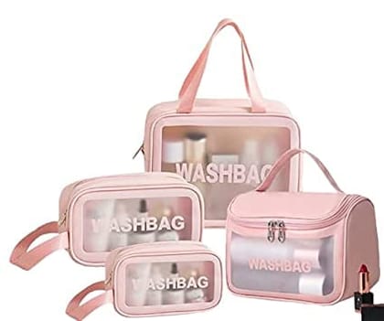 Salepush Cosmetic Wash Bag Set Makeup Pouch Travel Transparent Toiletry with HandleWomen and Men (3 pcs Combo-1 Hanging wash Bag -Pink) Salepush Cosmetic Wash Bag Set Makeup Pouch Travel Transparent Toiletry with HandleWomen and Men (3 pcs Combo-1 Hangin