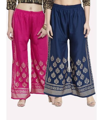 OMAYA - Blue Rayon Flared Women's Palazzos ( Pack of 2 )