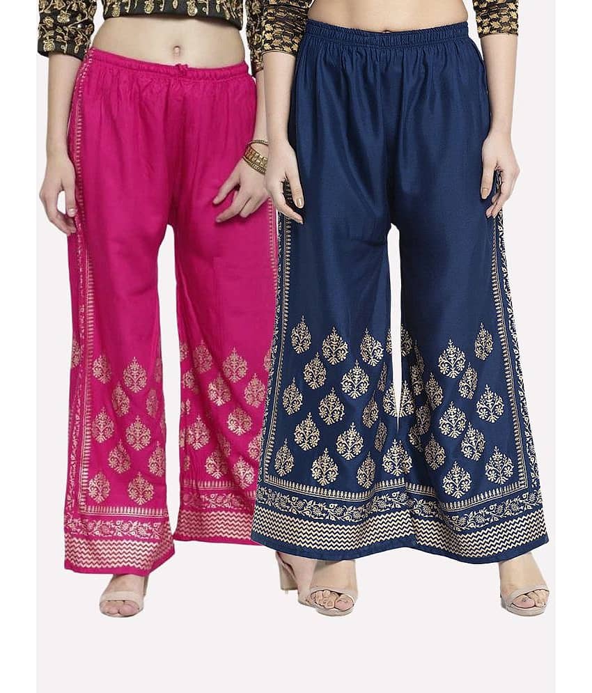 OMAYA - Blue Rayon Flared Women's Palazzos ( Pack of 2 )