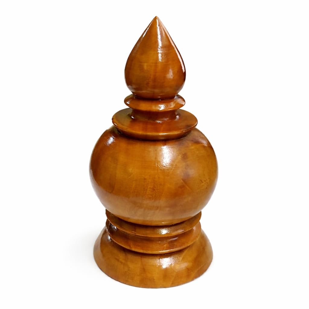 Teak Wooden Kalash for Mandir (Polished) – 6 Inch Height × 3 Inch Width – Handcrafted Kalash Top for Pooja Mandir – Decorative Wooden Kalash – Traditional Kalasam for Home Décor