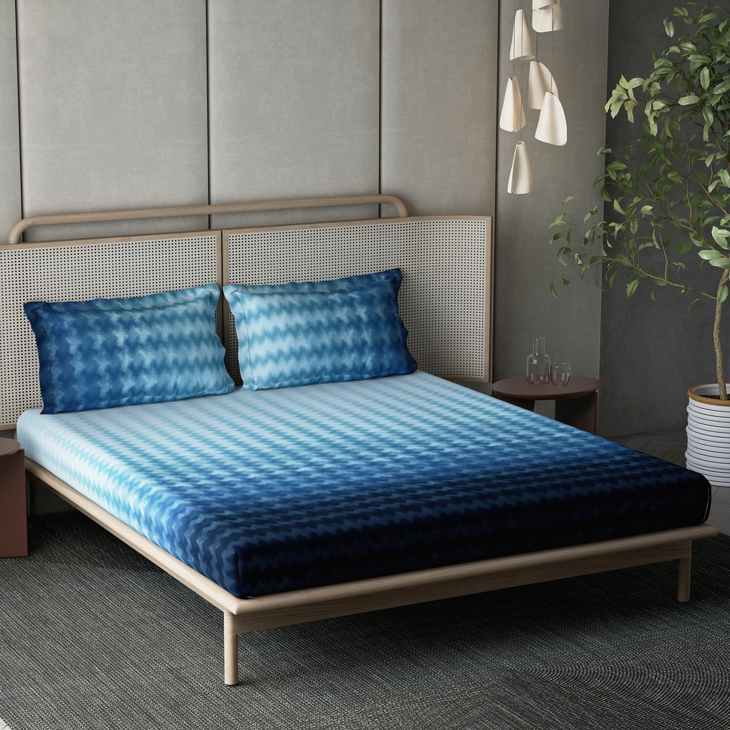 DDECOR - Esteem Ombre Collection 100% Cotton Abstract Pattern 210TC Super King |274 CM X 274 CM| with 2 Pillow Covers - Blue