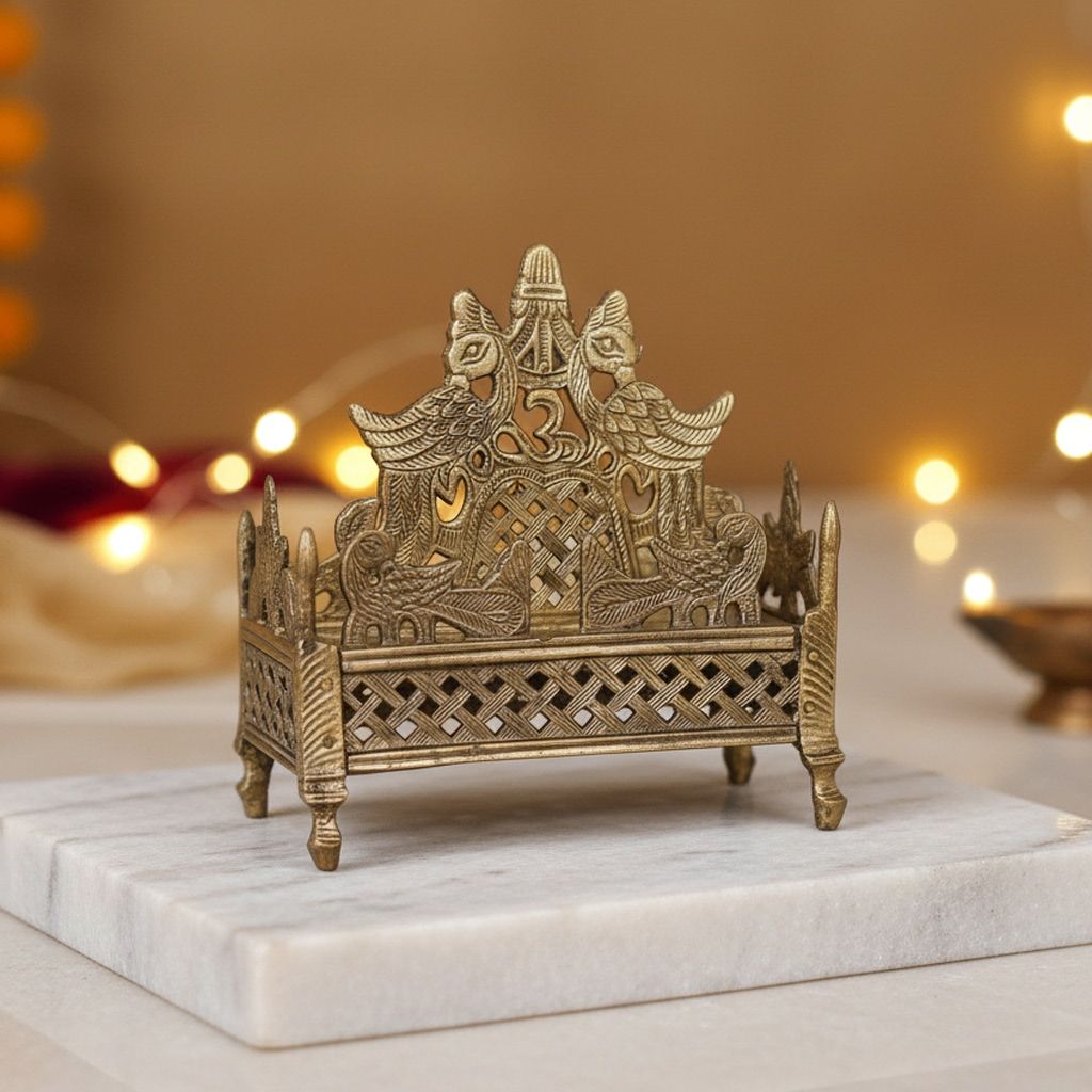 Premium Quality Brass Singhasan for God Idol | Puja & Temple Use, Height : 6.2 Inch (ZMAS110 D)
