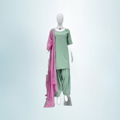 Women's Pastel Green Salwar Kurta Set with Pink Dupatta | Embroidered Ethnic Ensemble | Festive Wear