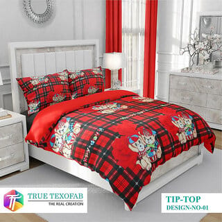 Black Bee  Puppy Print Double Bedsheet With 2 Pillow Covers (208 X 213 Cm)(Bs32-02)