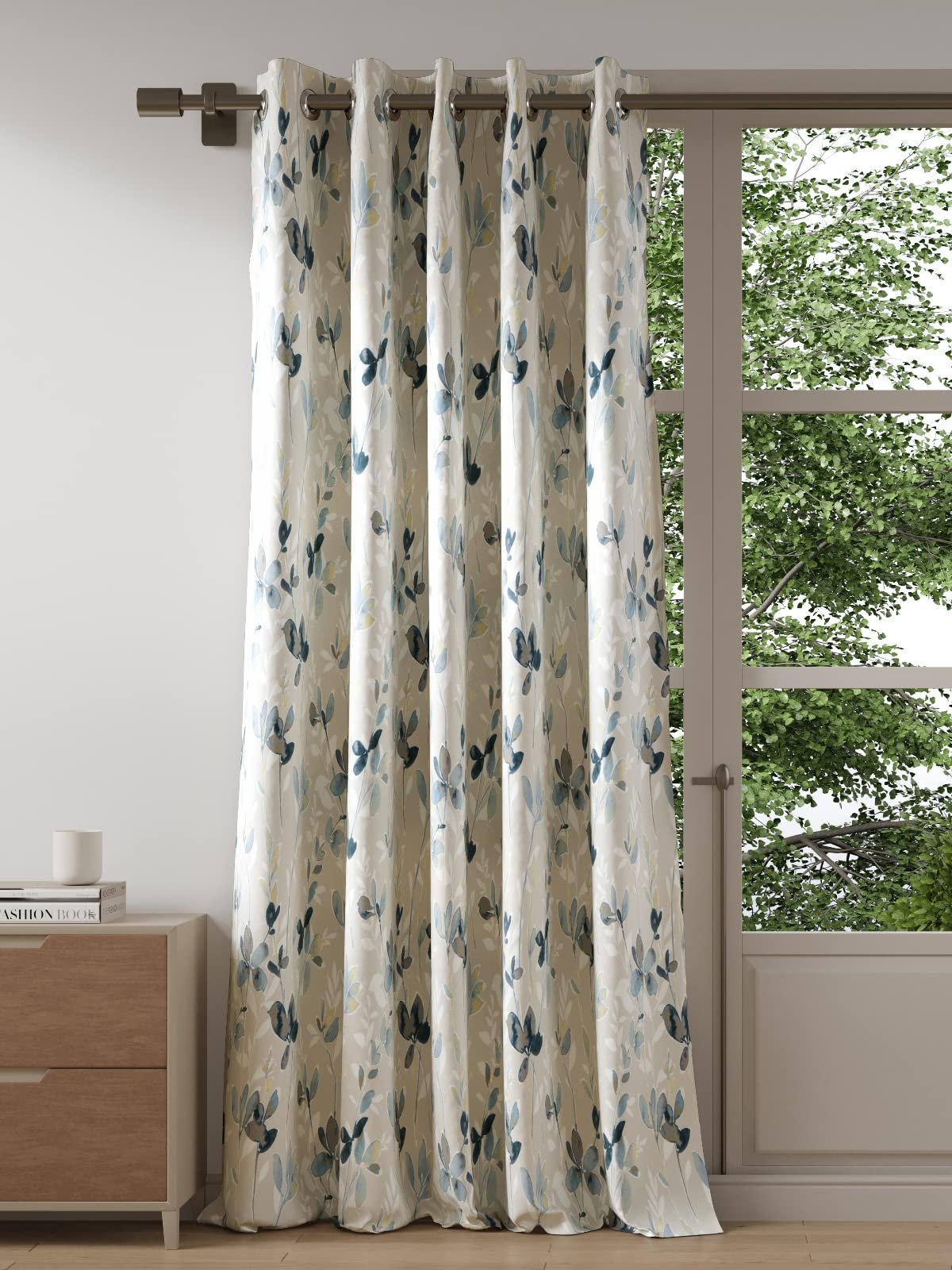 DDECOR - 100% PolyesterLeaves PatternDoor 7 Ft|135 CM X 225 CM| - Blue