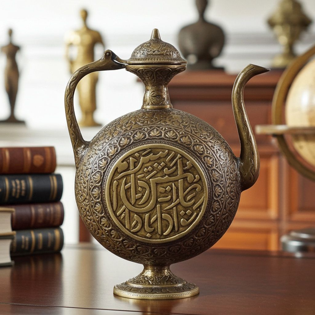 Brass Surahi Aftaba Decorative Showpiece - Traditional Home Decor Art, Height : 14.5 Inch (BSMAS1492 A)