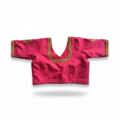 Pink Embroidered Ethnic V-Neck Blouse