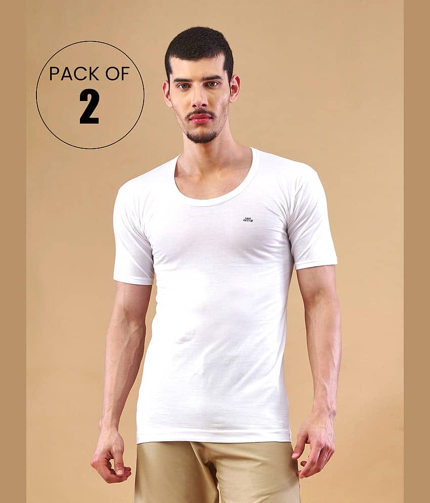 Lux Nitro Pack of 2 Cotton Basic Vest For Men ( White )