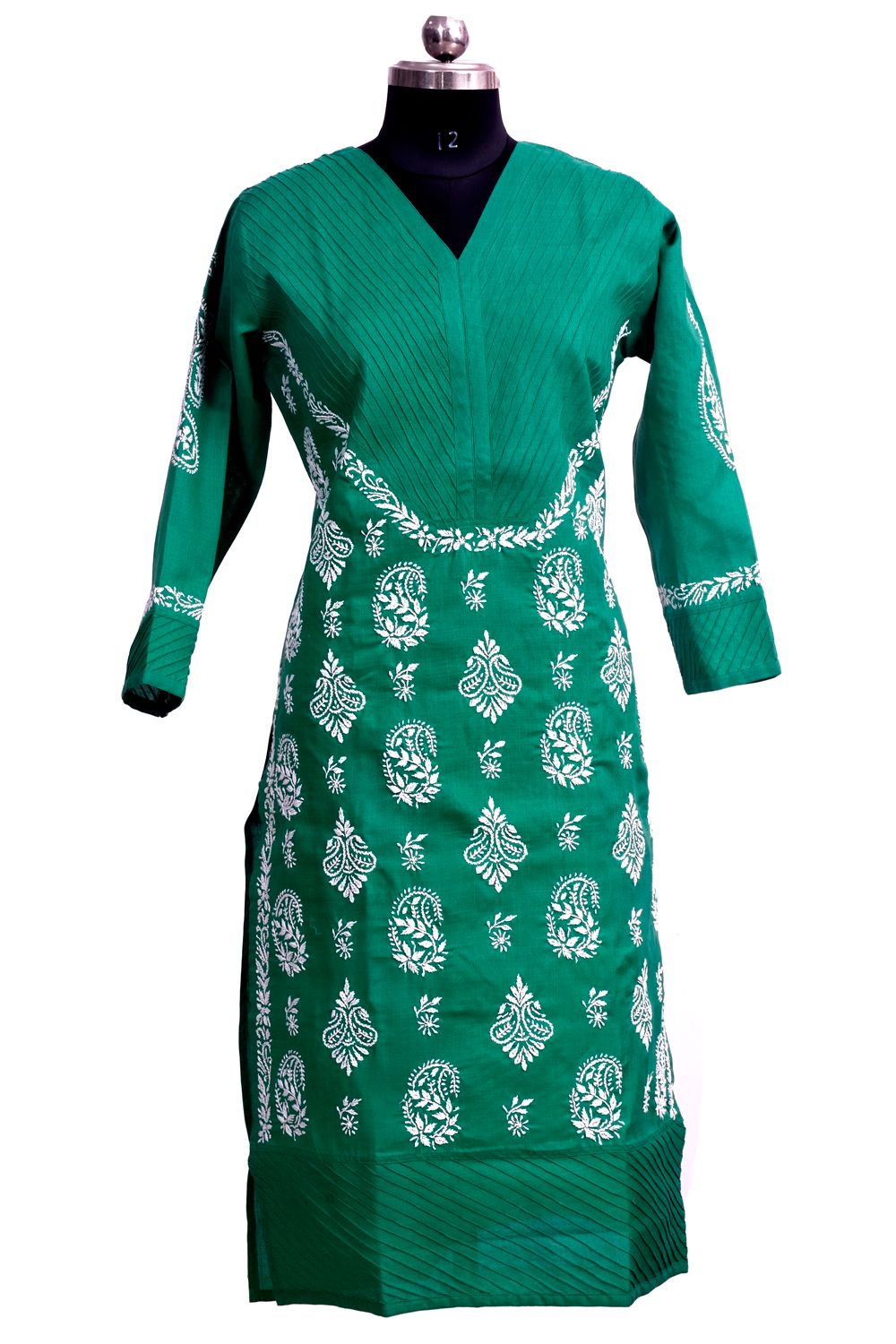V Neck Kurti - Green