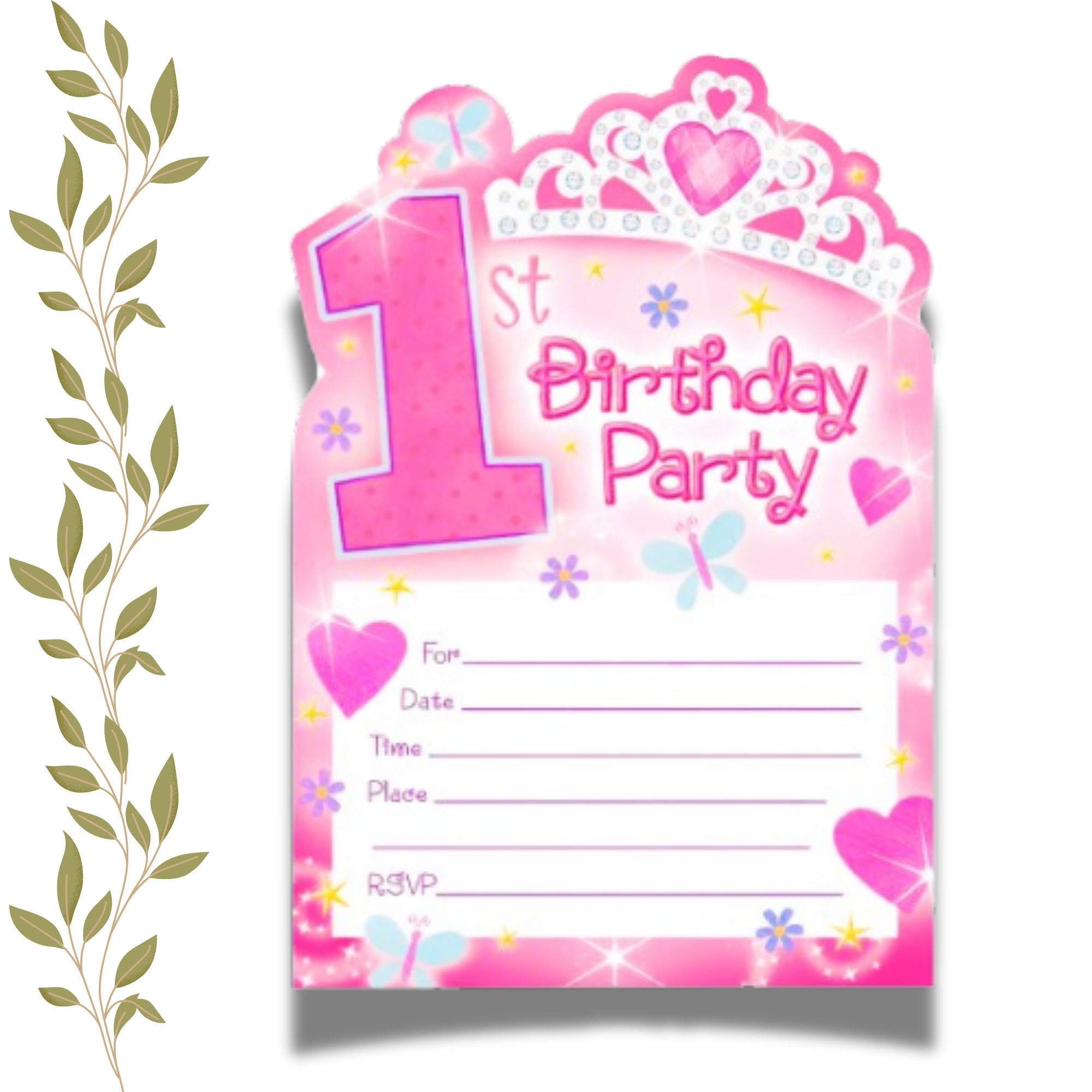 Happy 1st Birthday Princess Pink Invites  - 14PC
