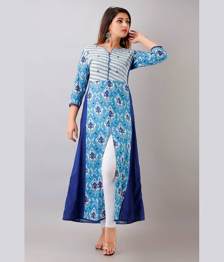 NeshamaKurti - Blue Cotton Women's Front Slit Kurti ( Pack of 1 )
