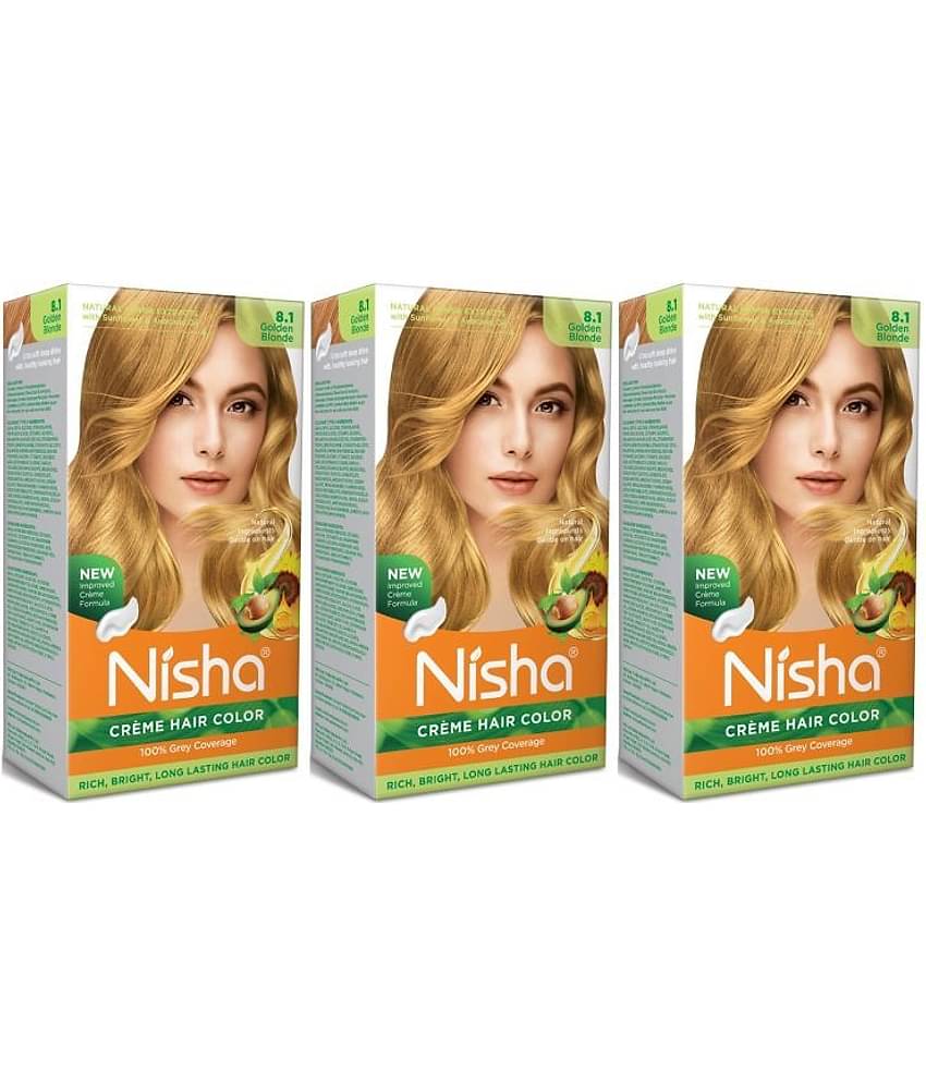 Nisha Creme Hair Color 8.1 Golden Blonde 120g Pack of 3, Permanent Hair Colour for Women & Men, Long Lasting Hair Color