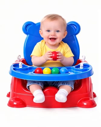 6-in-1 Multipurpose Baby Booster Seat Cum Hanging Swing Seat | Toddler Plastic Chair with Backrest & Safety Support | Feeding Seat with Long Ropes & Hooks for Boys & Girls (13 Years) (Red/Blue)