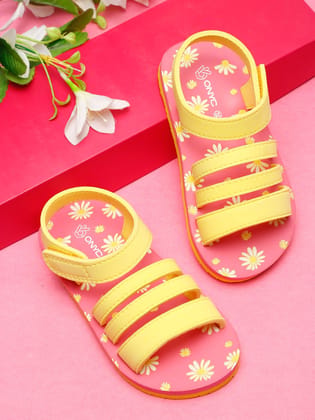 Premium Floral Sandals for Girls (Pink & Yellow)