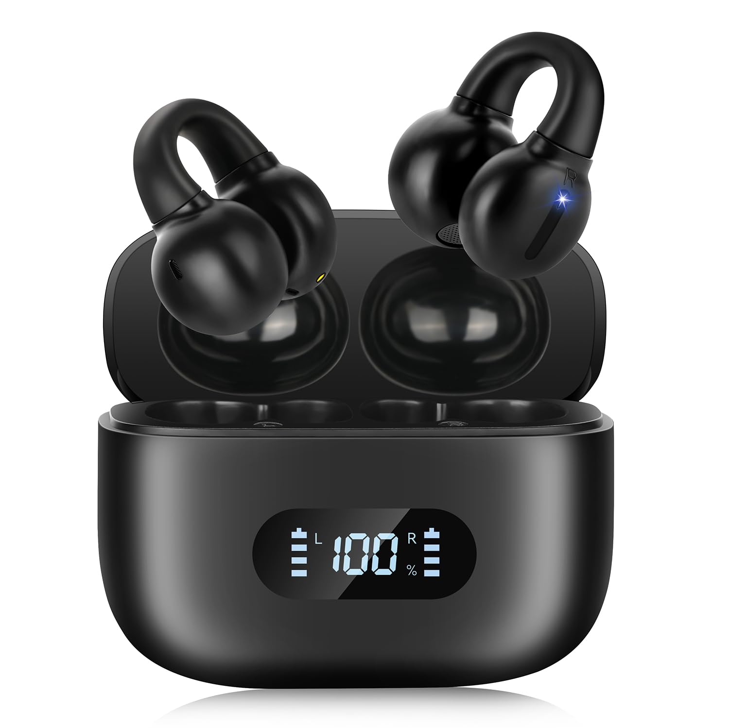 Wireless Ear Clip Bone Conduction Headphones Bluetooth, 2023 New Sport Bone Conduction Earbuds, Bluetooth 5.3 Bone Conduction Head Set, Waterproof Sport Running Earring Earphone (Jet Dark)