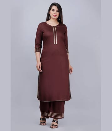 MAUKA - Brown Straight Rayon Women's Stitched Salwar Suit ( Pack of 1 )