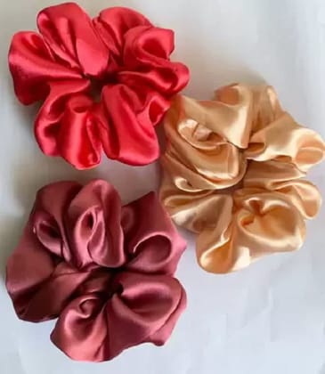 Elecsera Pure Silk Scrunchies Hair Tie Elastic Large Hair Bands Set of 3 Pcs Rubber Band (Multicolor)