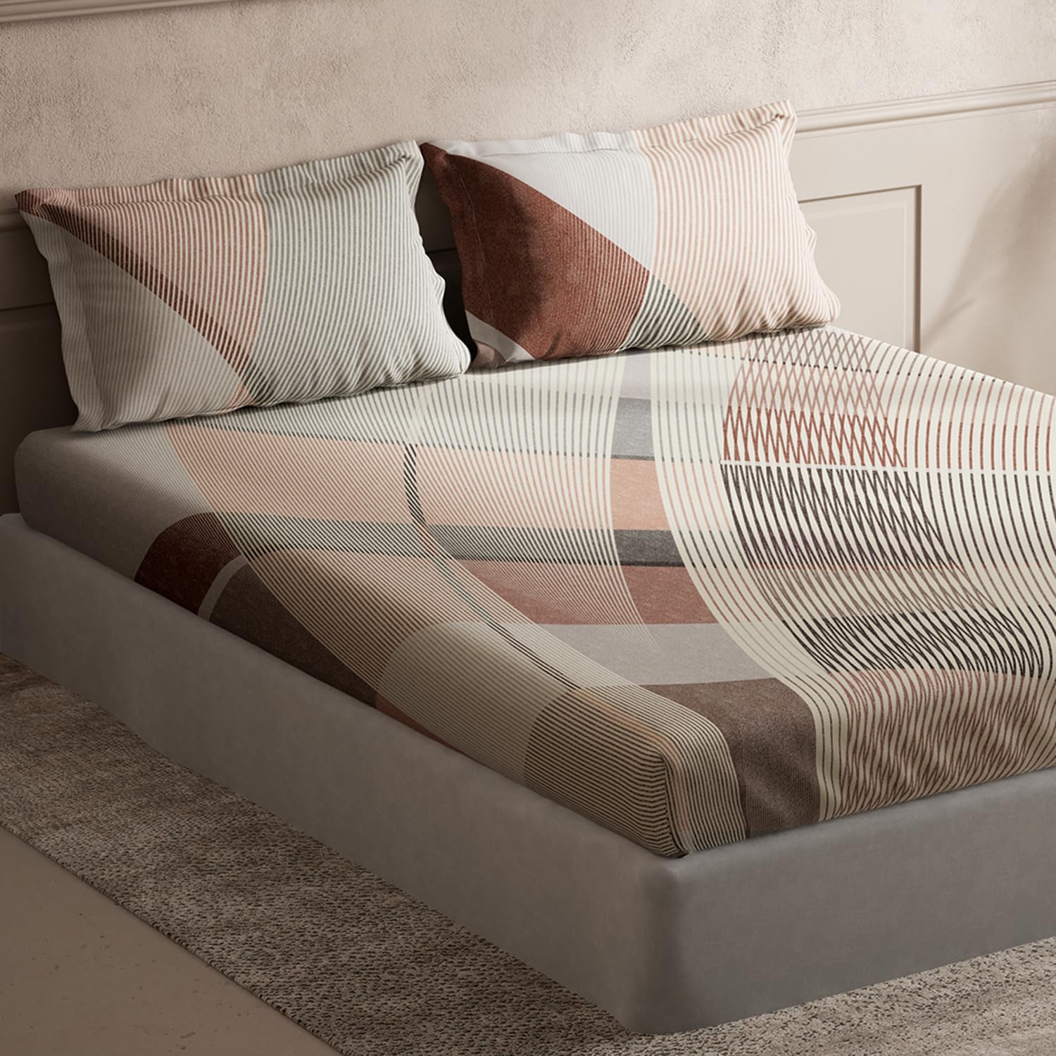 DDECOR - Cherish Collection 100% Cotton Abstract Pattern 150TC Super King |274 CM X 274 CM| with 2 Pillow Covers - Brown