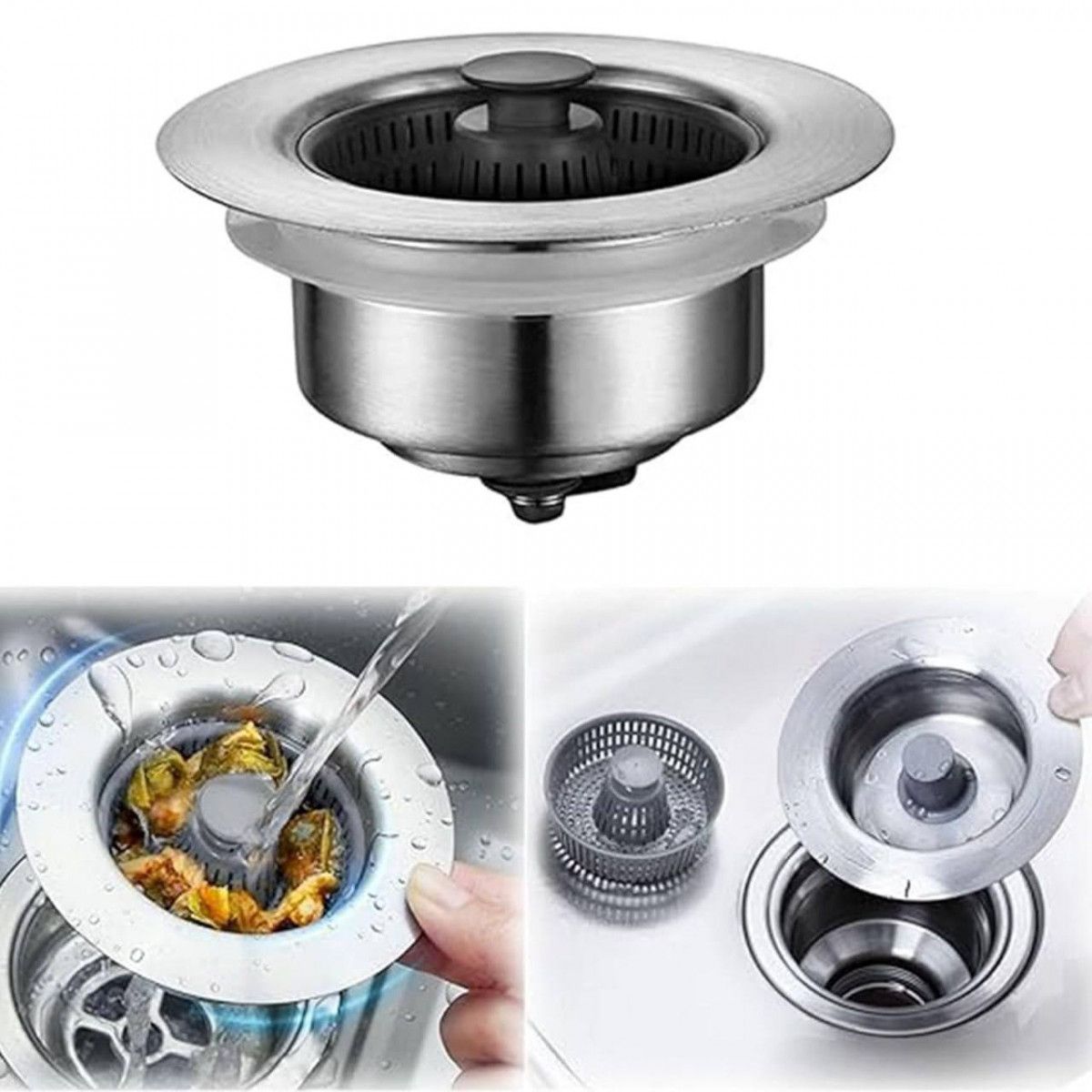 Wholesale Item - 3 IN 1 KITCHEN SINK DRAIN STRAINER STOPPER - MOQ 41 Pieces
