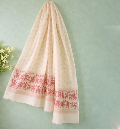 Block Printed Chanderi Stole – Warli Tribal Art Motif Block Printed Chanderi Stole – Warli Tribal Art Motif