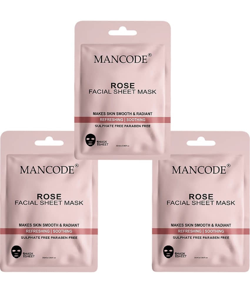 Mancode Rose Facial Sheet Mask 25ml Makes Skin Smooth & Radiant Refreshing Soothing Skin (Pack of 3)