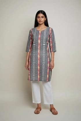 Handwoven Sambalpuri Cotton Kurti in Grey with Bandhakala Ikat Handwoven Sambalpuri Cotton Kurti in Grey with Bandhakala Ikat