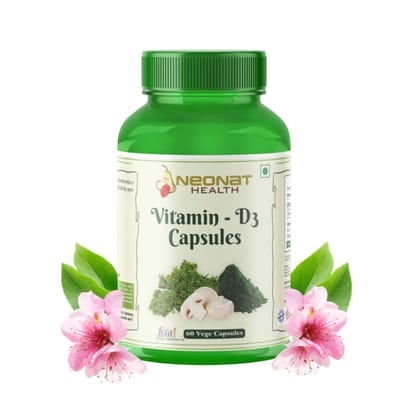 Neonat Health Vitamin D3 (600 IU) Capsules | Plant-Based with Mushrooms & Spirulina | Supports Bone Health, Immunity & Calcium Absorption | 60 Natural Veg Capsules Neonat Health Vitamin D3 (600 IU) Capsules | Plant-Based with Mushrooms & Spirulina | Supports Bone Health, Immunity & Calcium Absorption | 60 Natural Veg Capsules