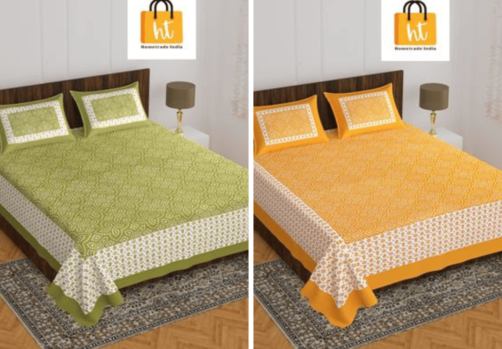 2201-Hometrade India- Standard Double Size (90*100 in )-Combo Jaipuri Double bedsheet With Matching Pillow Cover