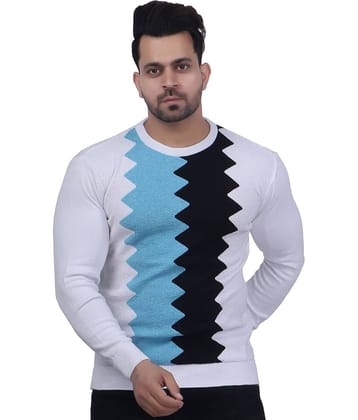 FEVERFEW Cotton Blend Round Neck Men's Full Sleeves Pullover Sweater - White ( Pack of 1 )
