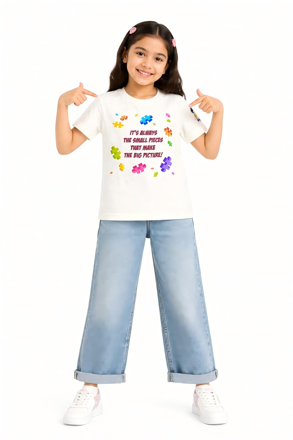 KUCHU Unisex T-Shirt | The Big Picture Print | 6–7 Years | Cotton Modal Fabric | Soft Feel | Breathable | Digitally Printed | Vibrant Colour White