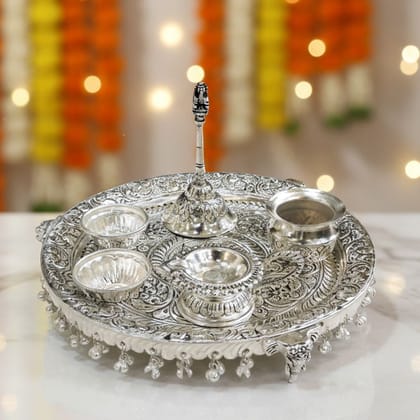 Traditional Brass Puja Thali Set | Religious Gift Item, Height : 2 Inch (ZMAS609 F)