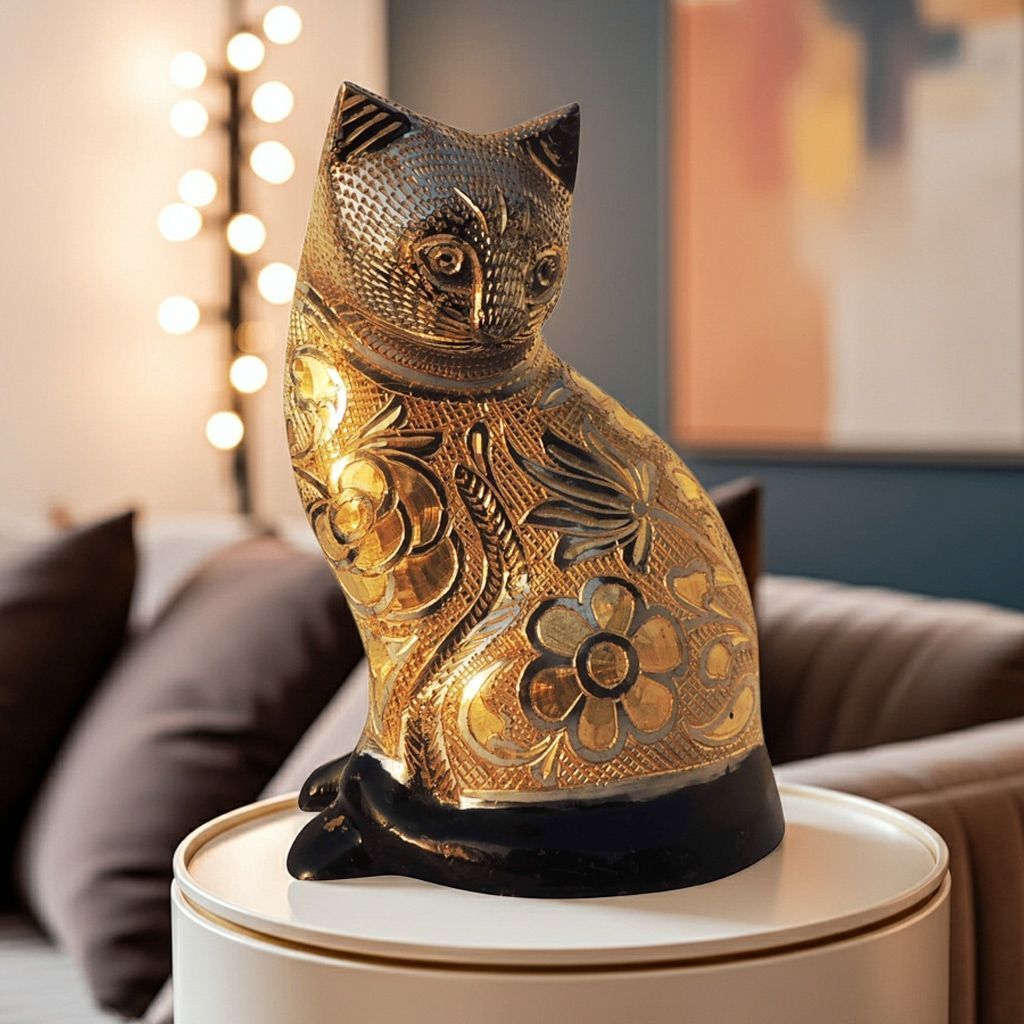 Brass Table Decor Showpiece Cat Statue (ANMAS046 C)