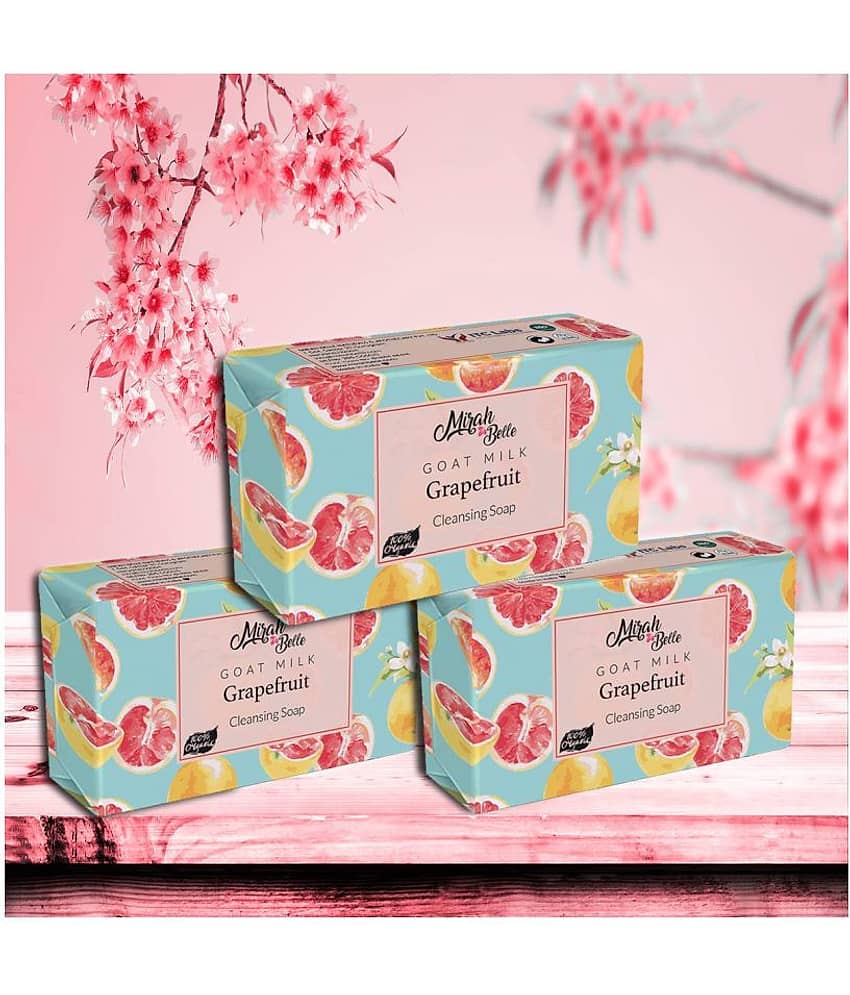 Mirah Belle - Organic Goat Milk, Grapefruit Cleansing Soap 125gm(Pack of 3) - For Oily, Pigmented & Blemished Skin- Handmade Soap 375gm
