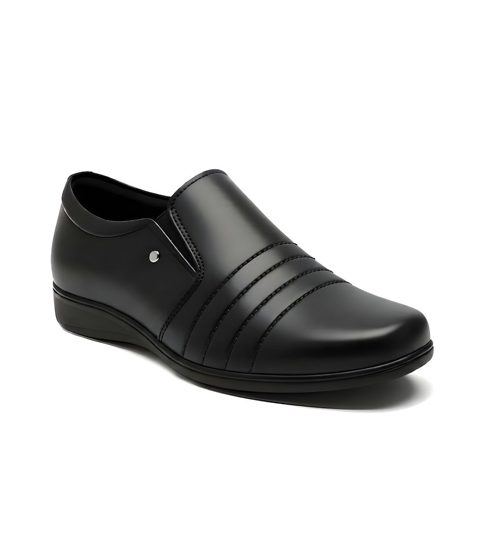 Men's Synthetic Leather Solid Slip-On Formal Shoes (Black) - Style 67992