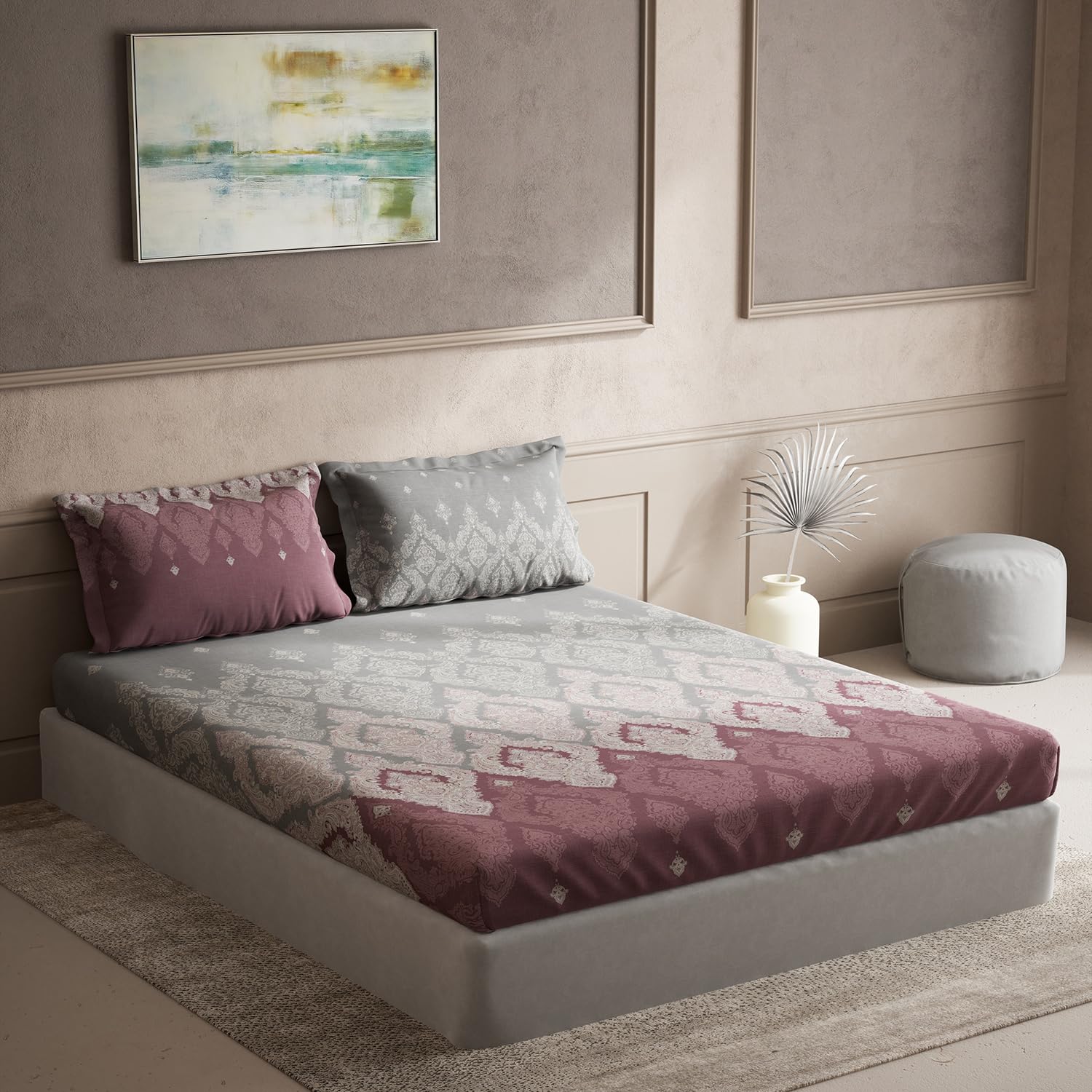 DDECOR - Souvenir Collection 100% Cotton Ethnic Pattern 145TC Super King |274 CM X 274 CM| with 2 Pillow Covers - Wine