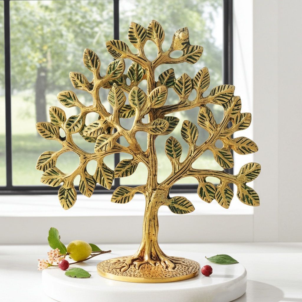 Brass Decorative Tree Table Showpiece - Handcrafted Metal Art, Height : 6.5 Inch (BSMAS1295 C)