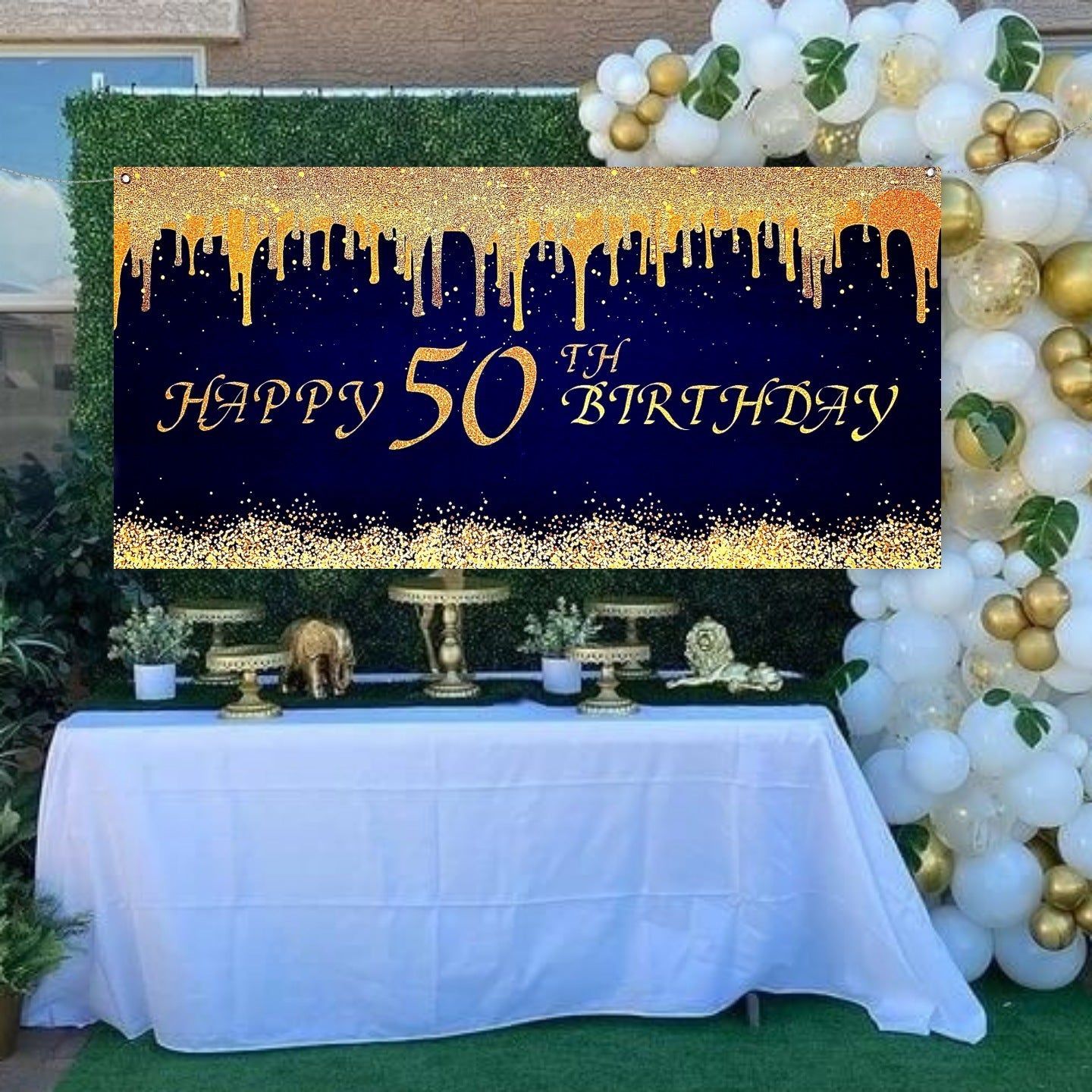 Happy 50th Black & Golden Birthday Theme Happy Birthday Banner for Wall Decor -  4FT X 2FT - 1PC