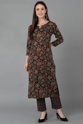 Black Cotton Straight Kurta VCK8884