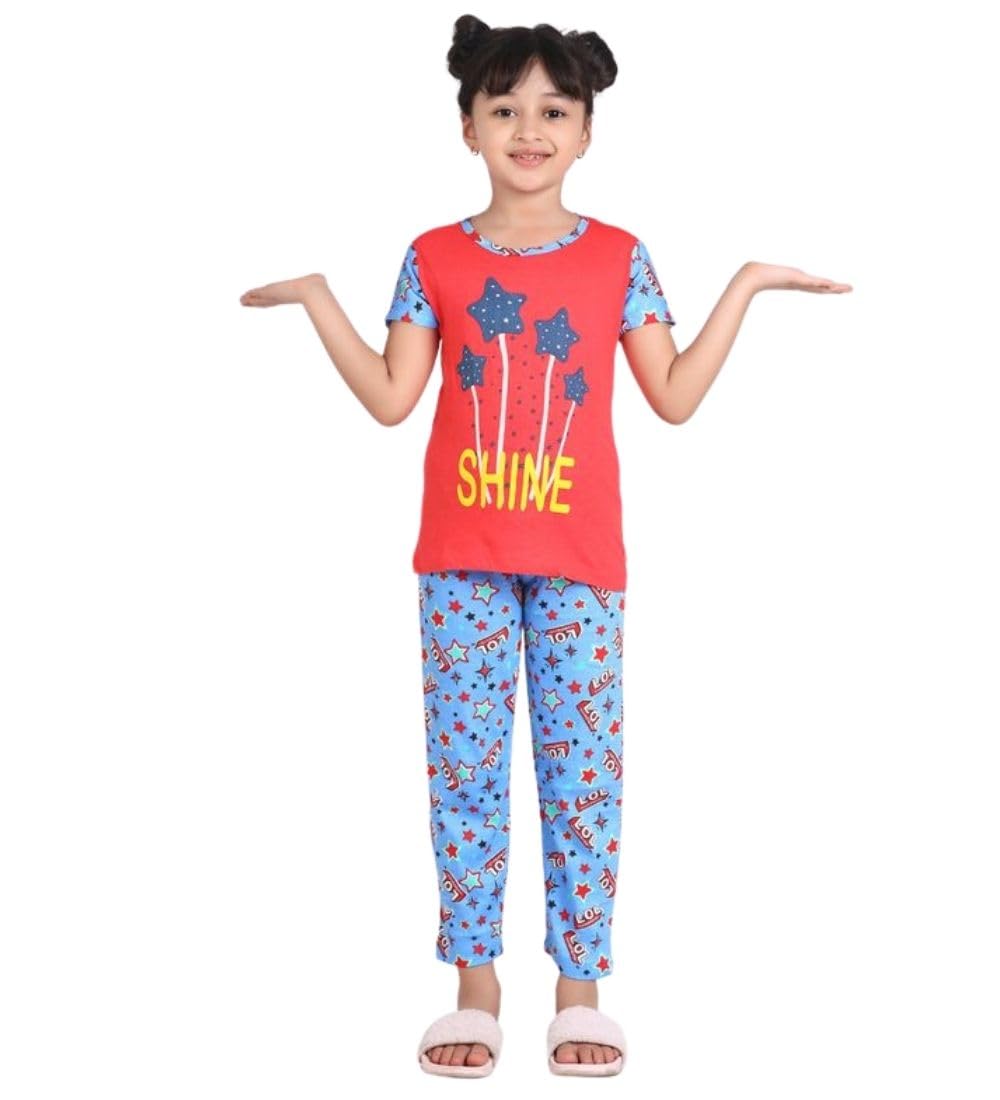 Girl's Cotton Hosiery Printed Night Suit Set