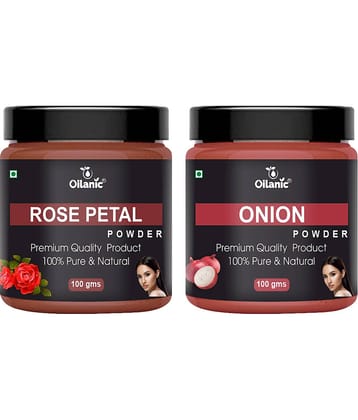 Oilanic 100% Pure Rose Petal Powder & Onion Powder For Skin Hair Mask 200 g Pack of 2