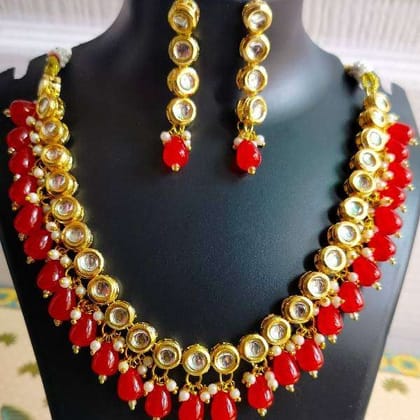 Premium Kundan Jewellery Set Red Festive Bridal Occasion