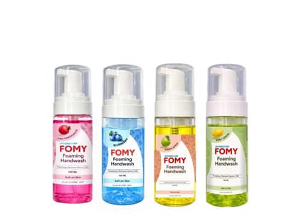 Intercorp Fomy Antibacterial Soft Refreshing Foam Hand Wash, 160 ml Each (Pink Pomegranate, Blueberry, Green Apple & Baby Lemon  - Pack of 4)