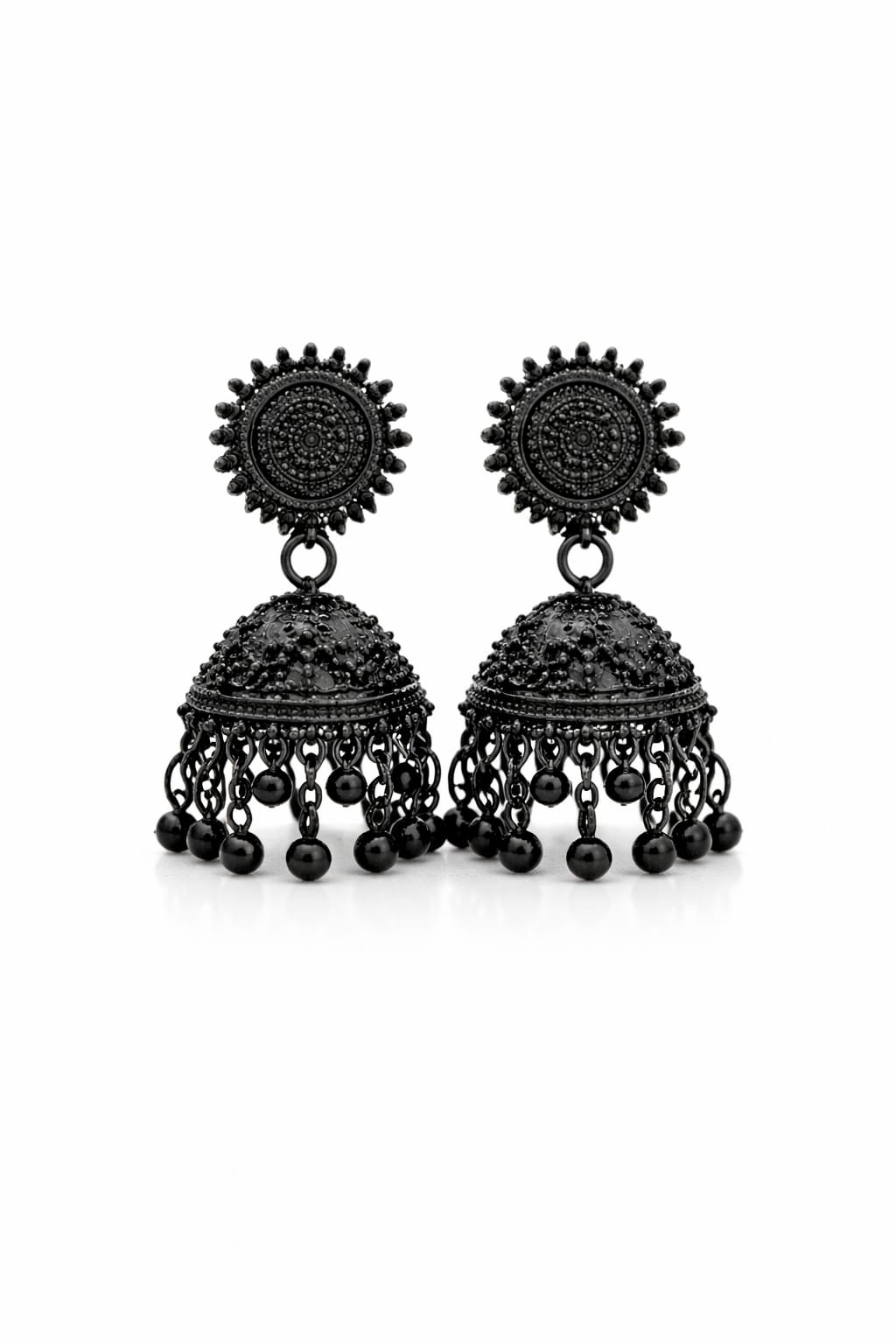 Black Oxidised Dome Jhumka Earrings for Women | Traditional Ethnic Party Wear Earrings
