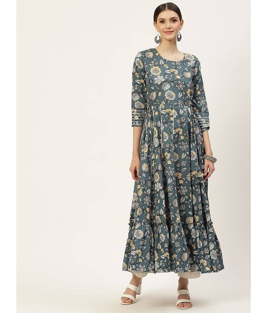 Kbz - Grey Cotton Women's Anarkali Kurti ( Pack of 1 )