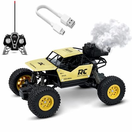 Rechargeable Remote Control Rock Crawler Car with Mist Smoke,Monster Truck with Spray for Kids, RC High Speed 4x4 Off-Road Car (Golden)