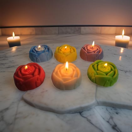 SS Enterprise Rose Flower Shaped Soy Wax Candles, Set of 6, Multicolour, Large Size, Organic, Smokeless, for Diwali, Home Decor, Christmas, Birthday Decoration SS Enterprise Rose Flower Shaped Soy Wax Candles, Set of 6, Multicolour, Large Size, Organic, Smokeless, for Diwali, Home Decor, Christmas, Birthday Decoration