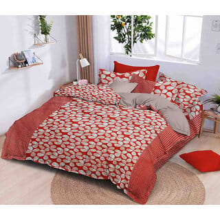 Black Bee  White Flowers On Brown Base Double Bedsheet With 2 Pillow Covers (208 X 213 Cm)(Bs8-06)